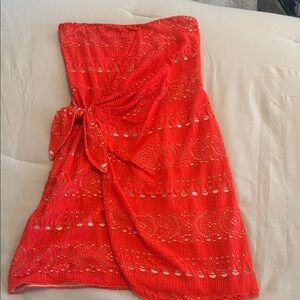 Free People Red Crochet Strapless Dress